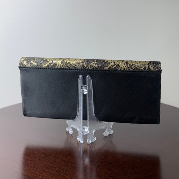Black and Gold Lace Glitter Print Satin Clutch Purse  - 10w x 5h x 1D - Picture 5 of 10